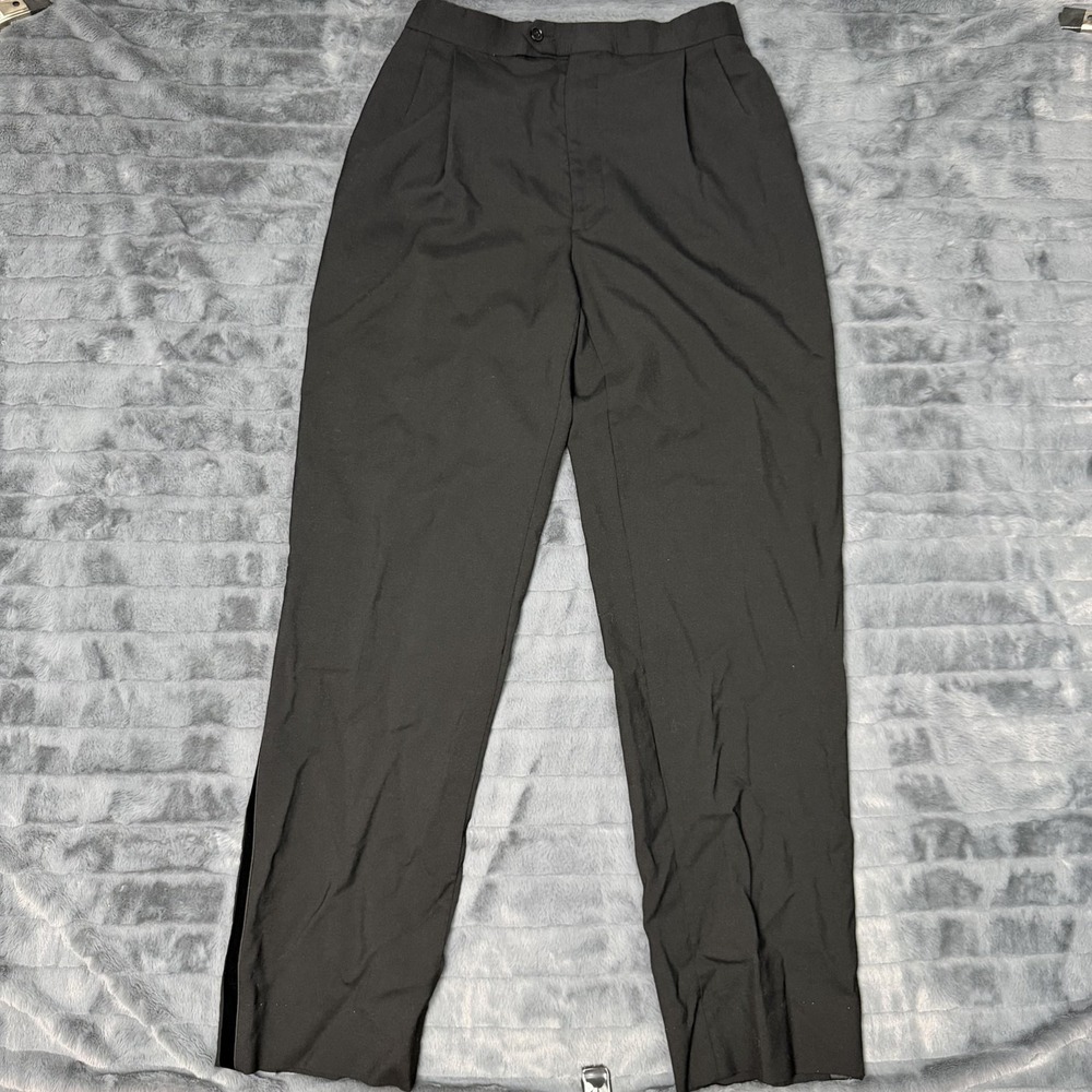 Linea Uomo Suit Pants Mens 32x33 Black Tuxedo Wool Tweed Flat Front Tapered